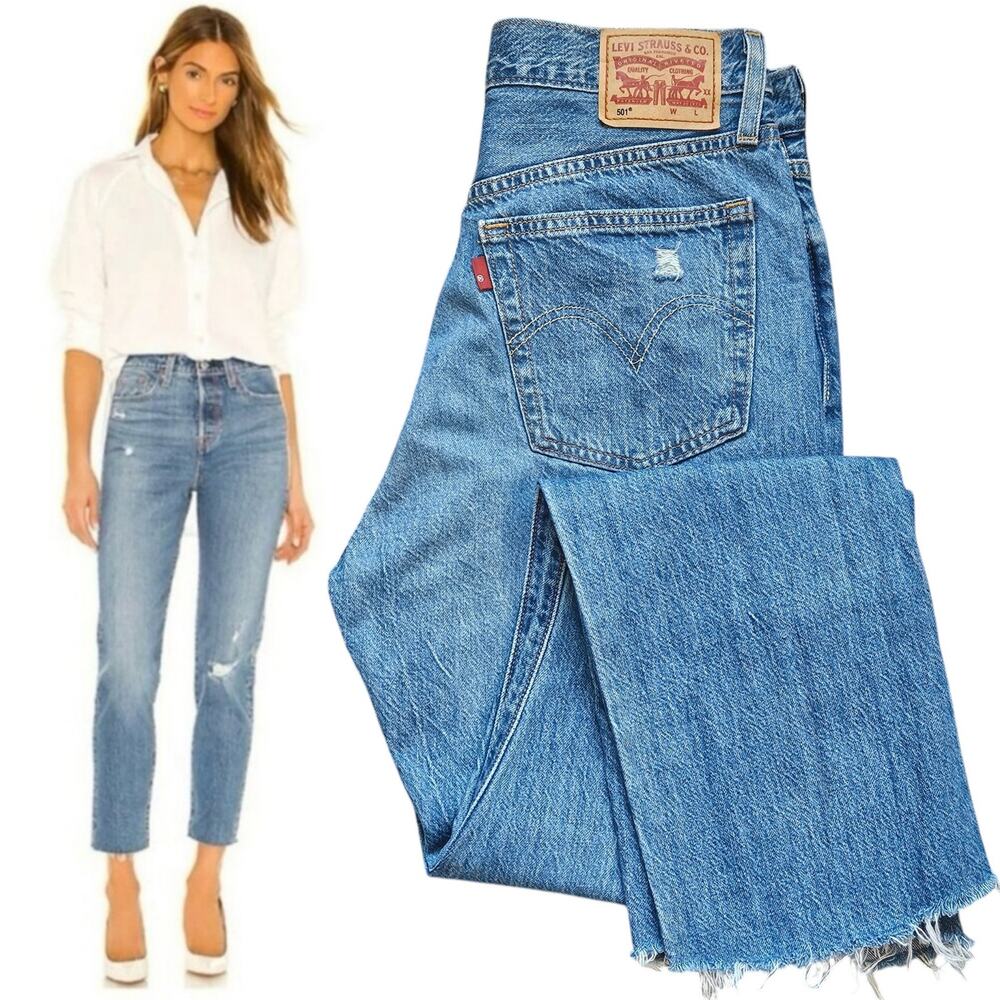 Levi's Vintage Distressed Wash 501 Jeans w/ Raw Hem Size 28